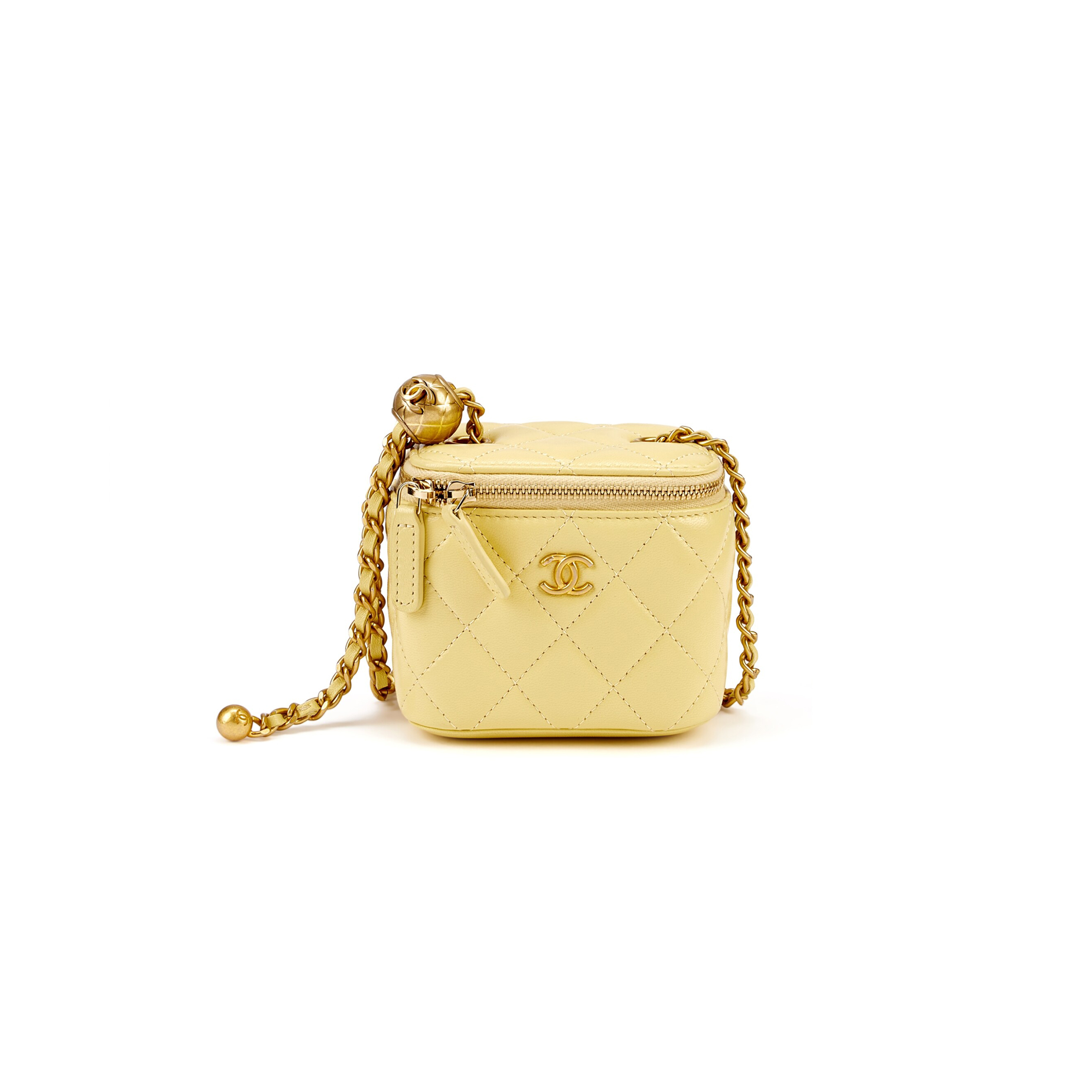 Ch*el mini pearl crush vanity case with chain yellow 110267 (11*8.5*7cm)